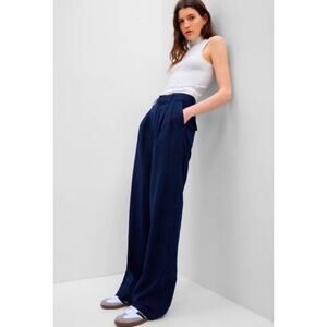 GAP Uniform Navy High Rise Linen Cotton Pleated Wide Leg Pants plus 20 NWT